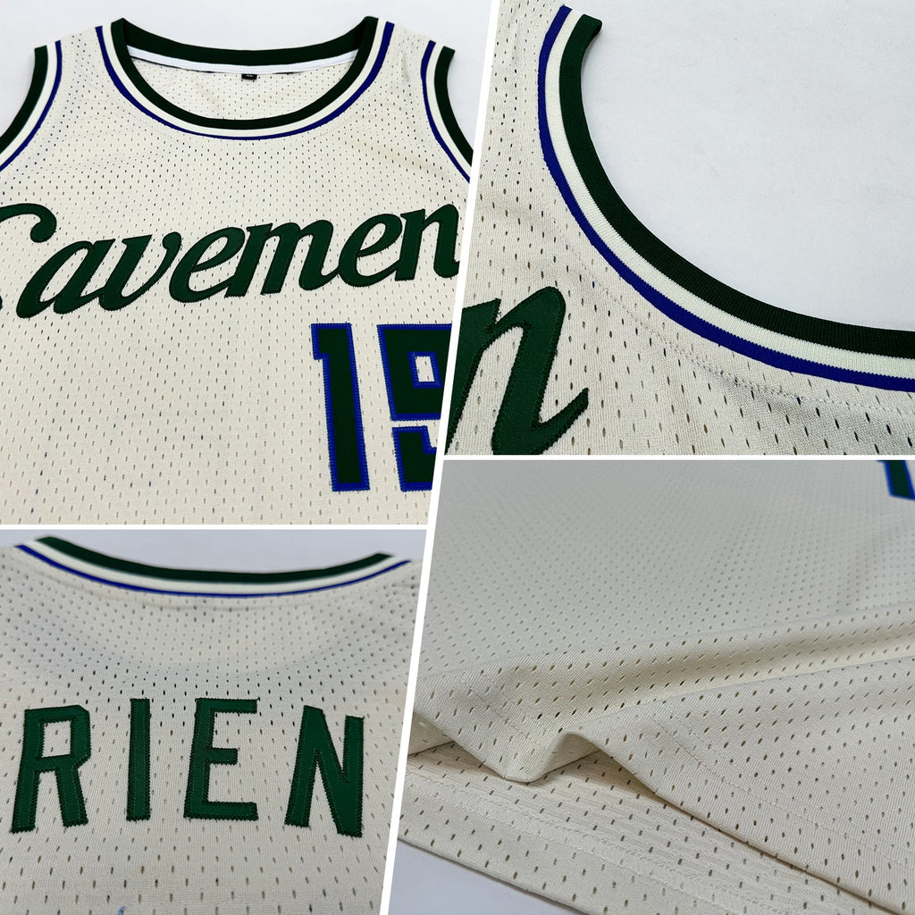 Custom Cream, Hunter Green & Royal Throwback Basketball Jersey