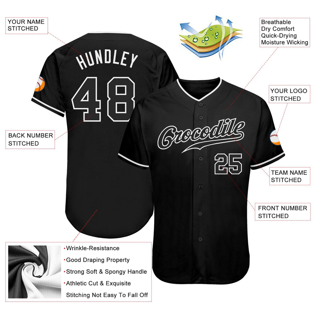 Custom Black & White Baseball Jersey - Back