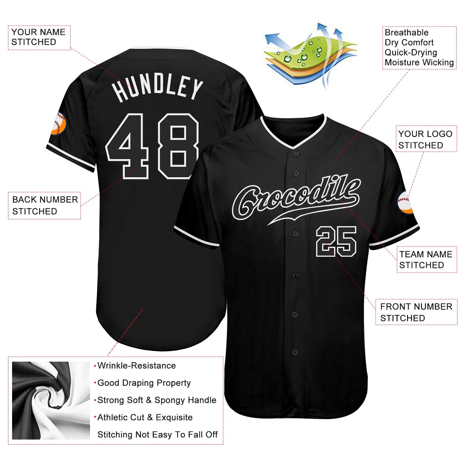 Custom Black & White Baseball Jersey - Back
