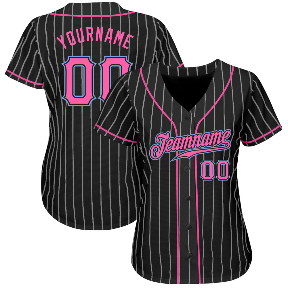 Custom Pinstripe Pink & Light Blue Baseball Jersey - Back