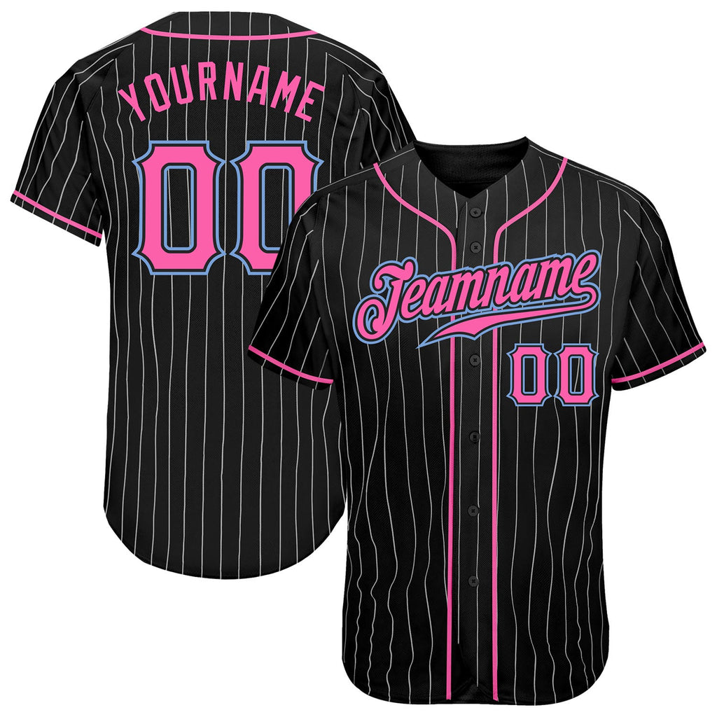 Custom Pinstripe Pink & Light Blue Baseball Jersey - Front