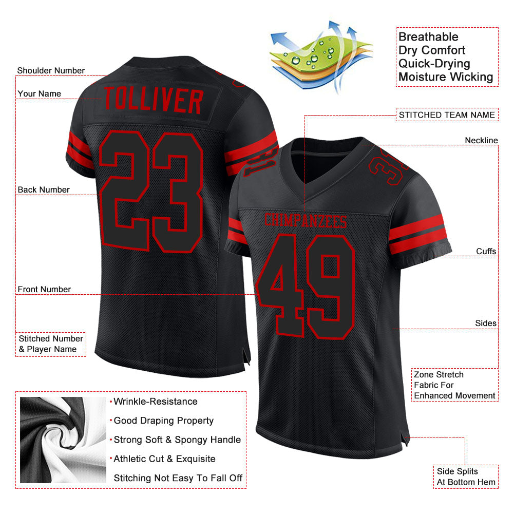 Custom Black & Red Mesh Football Jersey