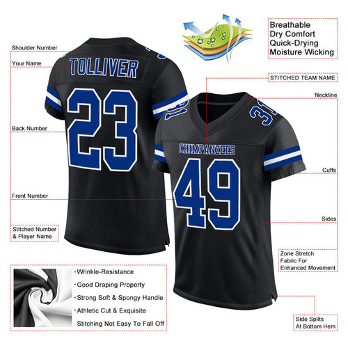 Custom Black & Royal Blue Mesh Football Jersey