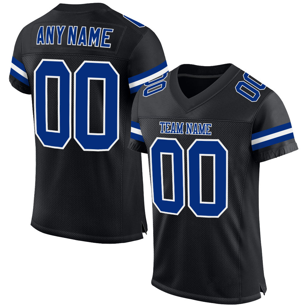 Custom Black & Royal Blue Mesh Football Jersey