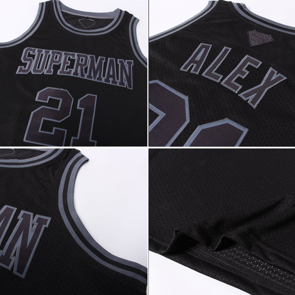 Custom Black & Steel Gray Throwback Basketball Jersey