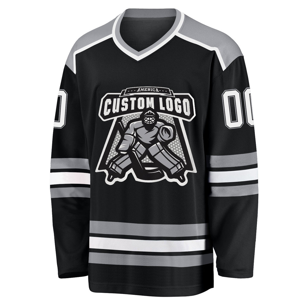 Custom Black, White & Gray Hockey Jersey