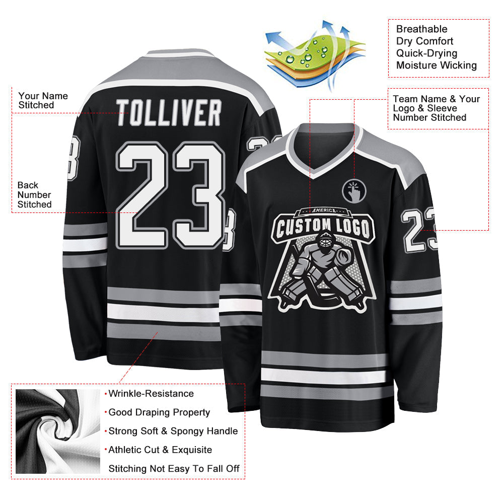 Custom Black, White & Gray Hockey Jersey