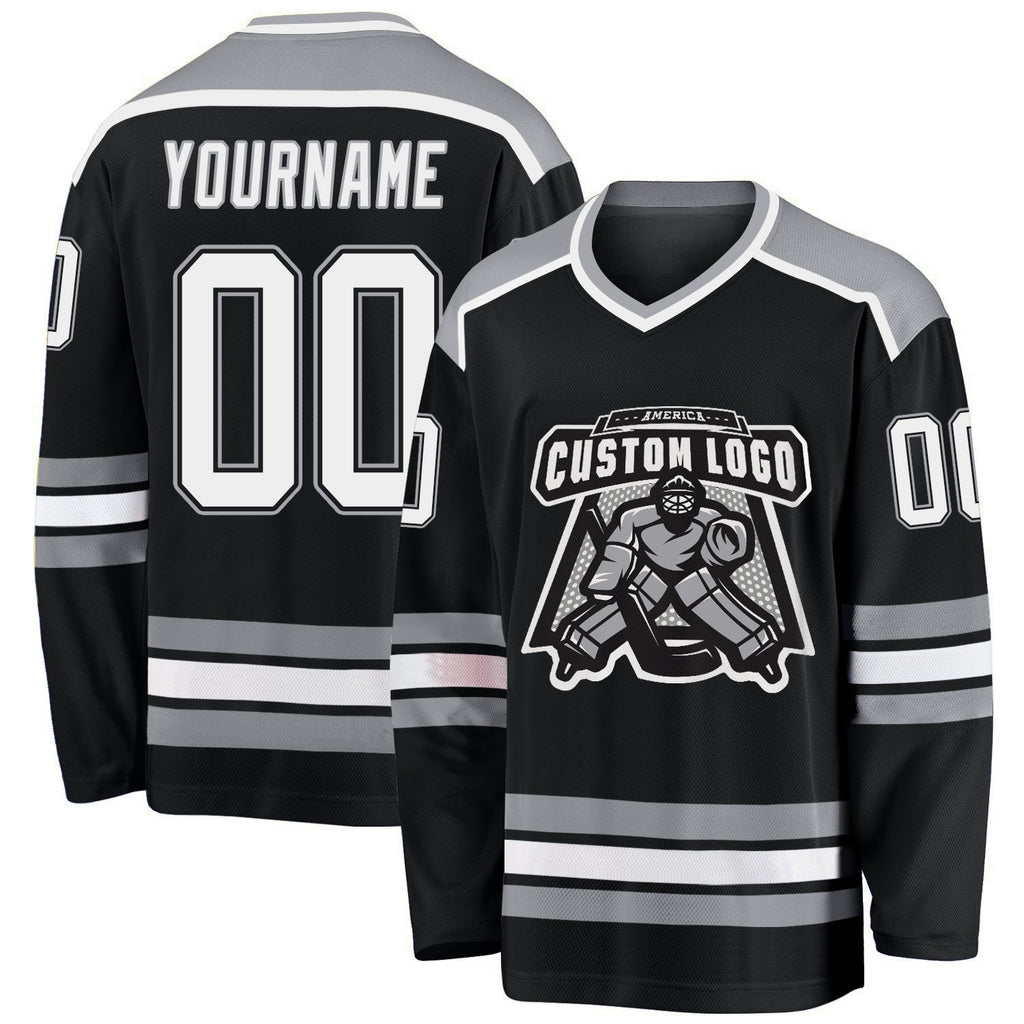 Custom Black, White & Gray Hockey Jersey