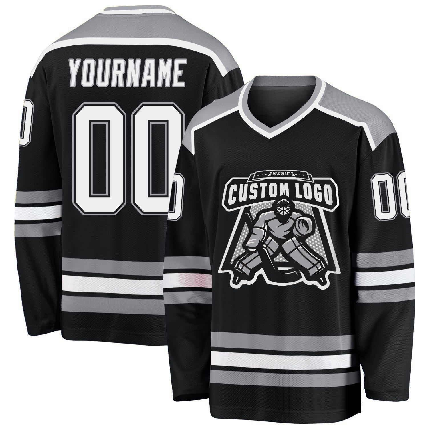 Custom Black, White & Gray Hockey Jersey
