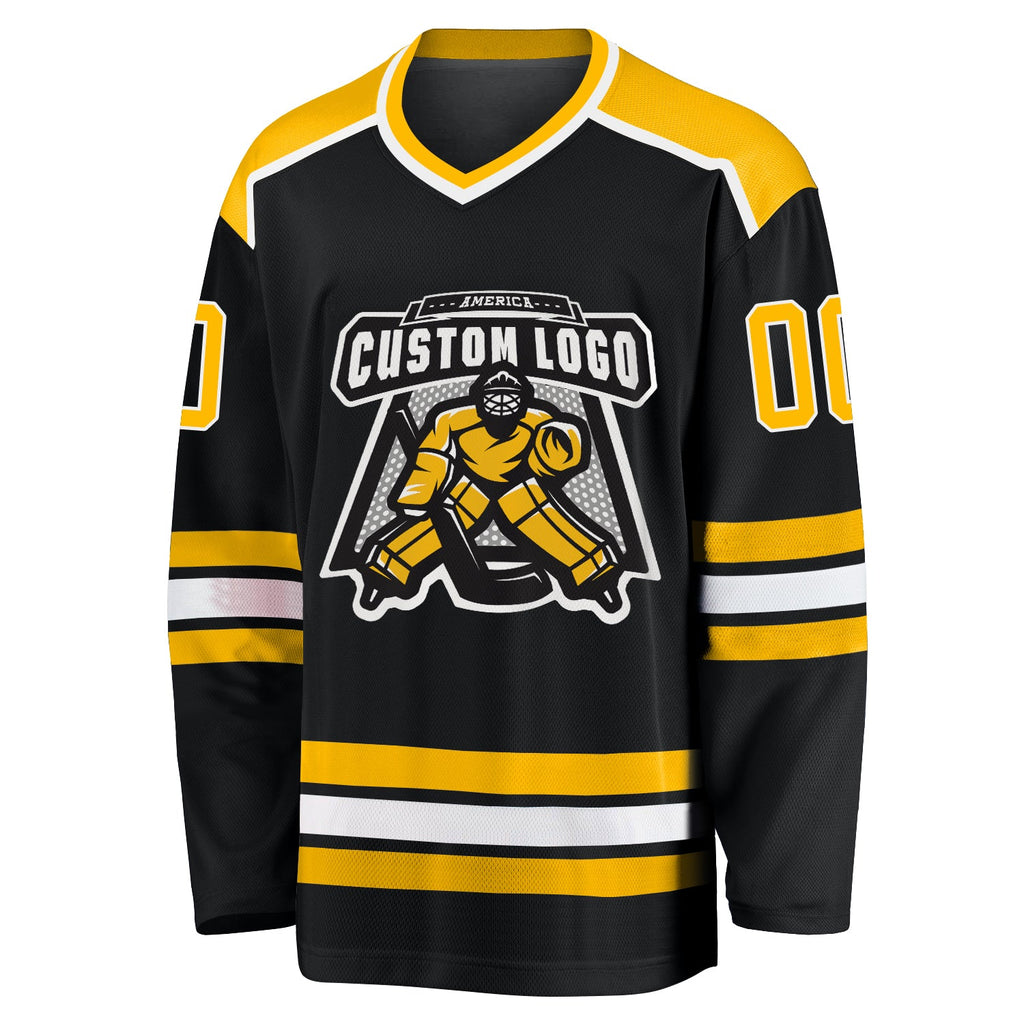 Custom Black, Gold & White Hockey Jersey
