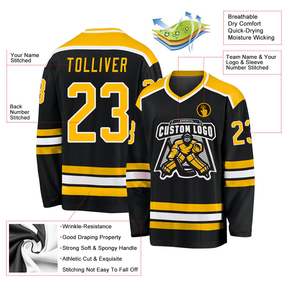 Custom Black, Gold & White Hockey Jersey