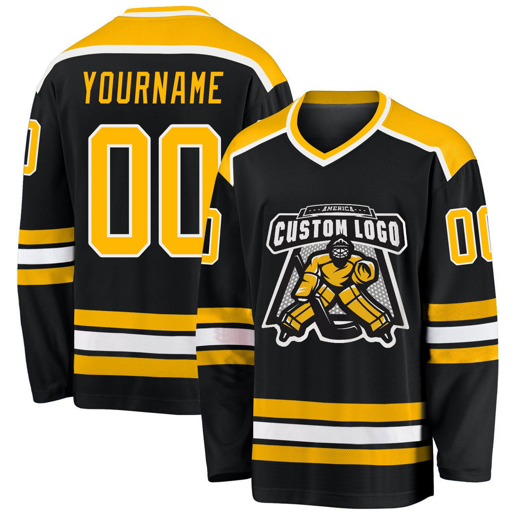 Custom Black, Gold & White Hockey Jersey