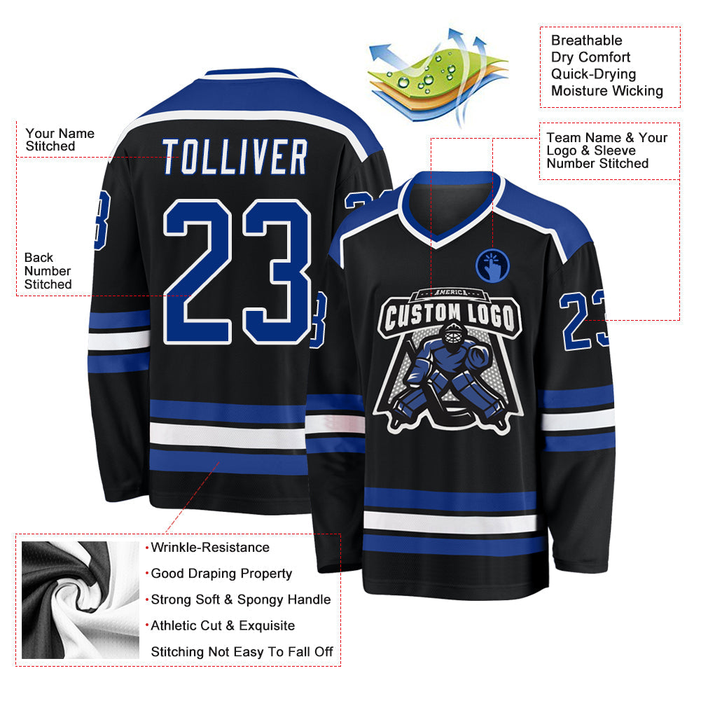 Custom Black & Royal Blue Hockey Jersey