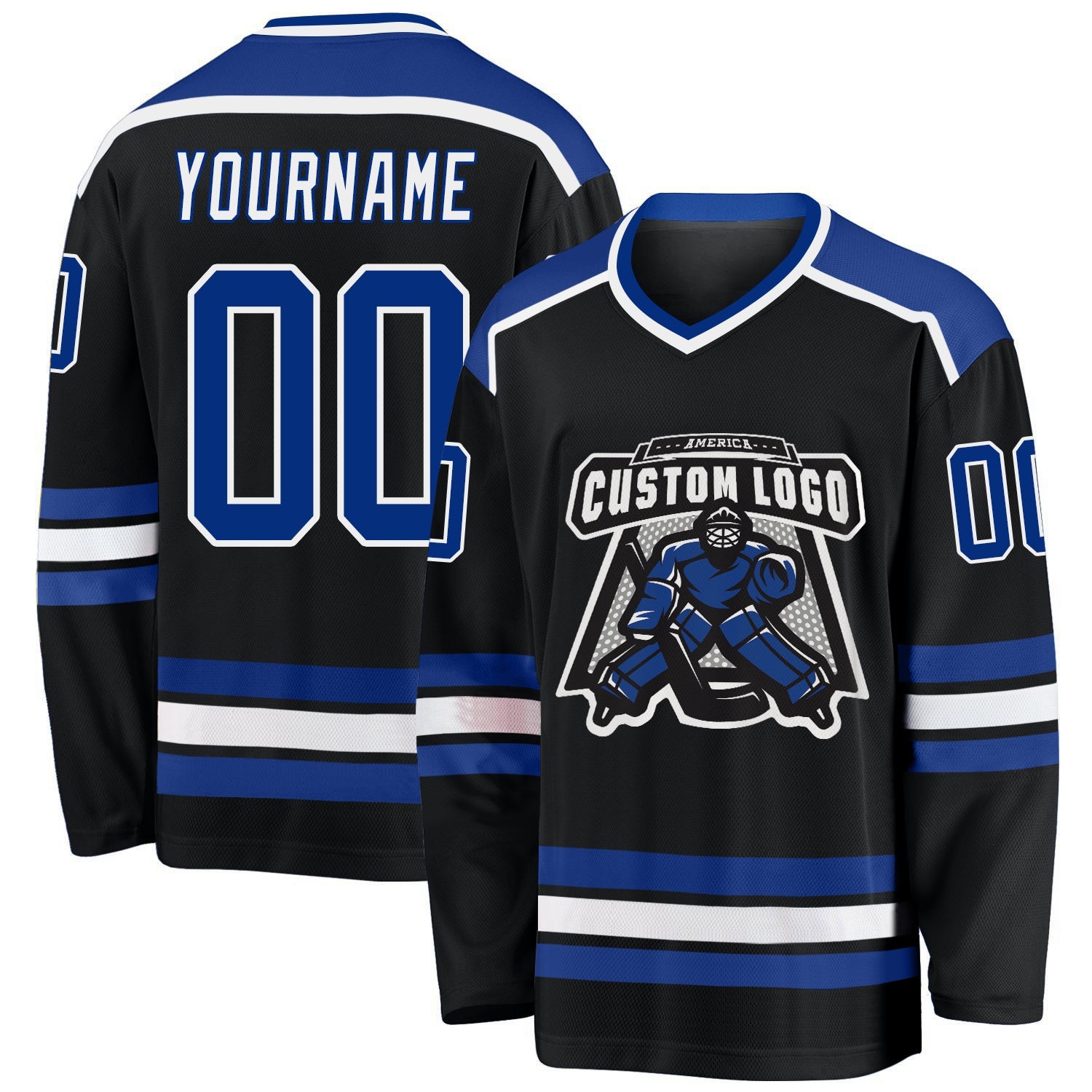Custom Black & Royal Blue Hockey Jersey