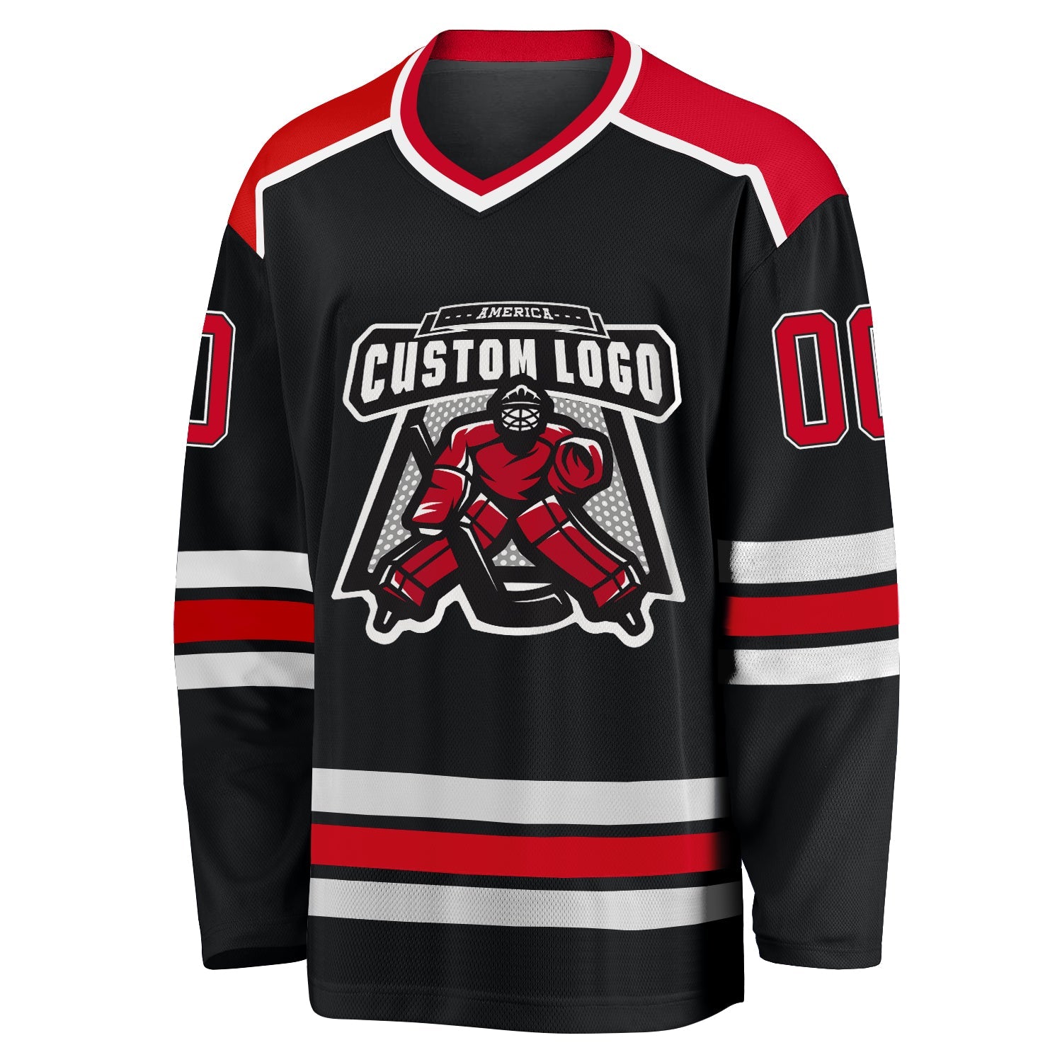 Custom Black, Red & White Hockey Jersey