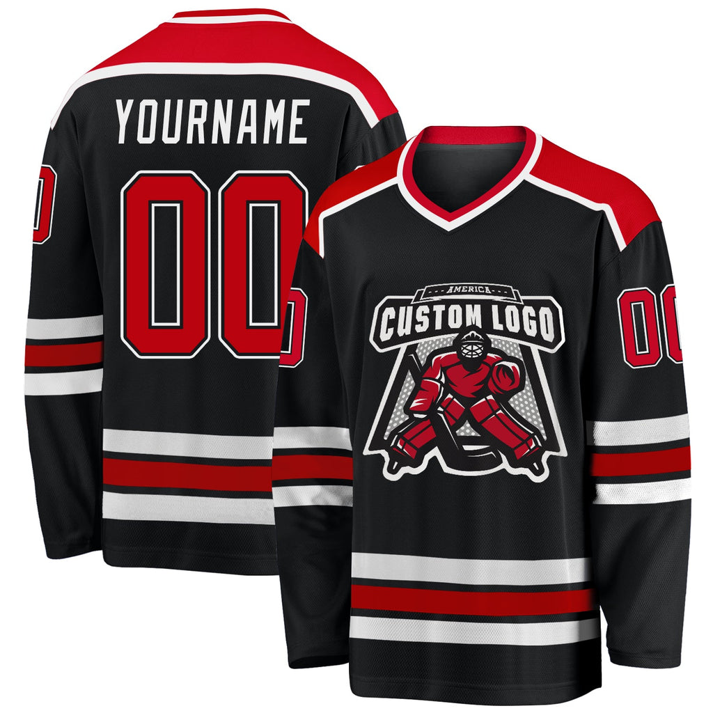 Custom Black, Red & White Hockey Jersey