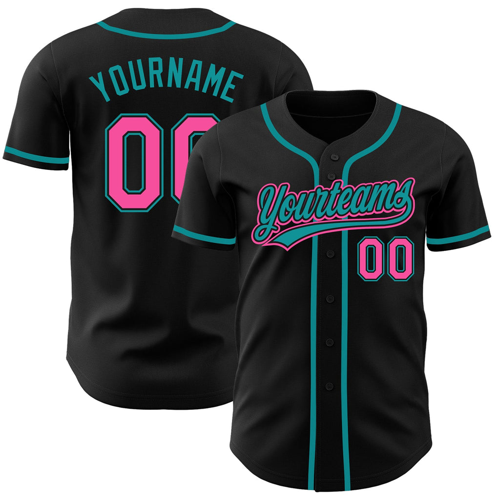 Custom Black, Pink & Teal Baseball Jersey - Front