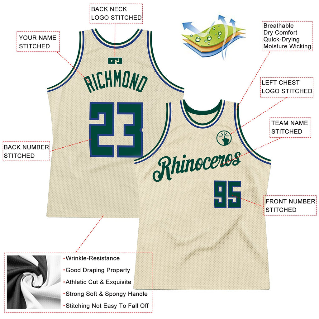 Custom Cream, Hunter Green & Royal Throwback Basketball Jersey