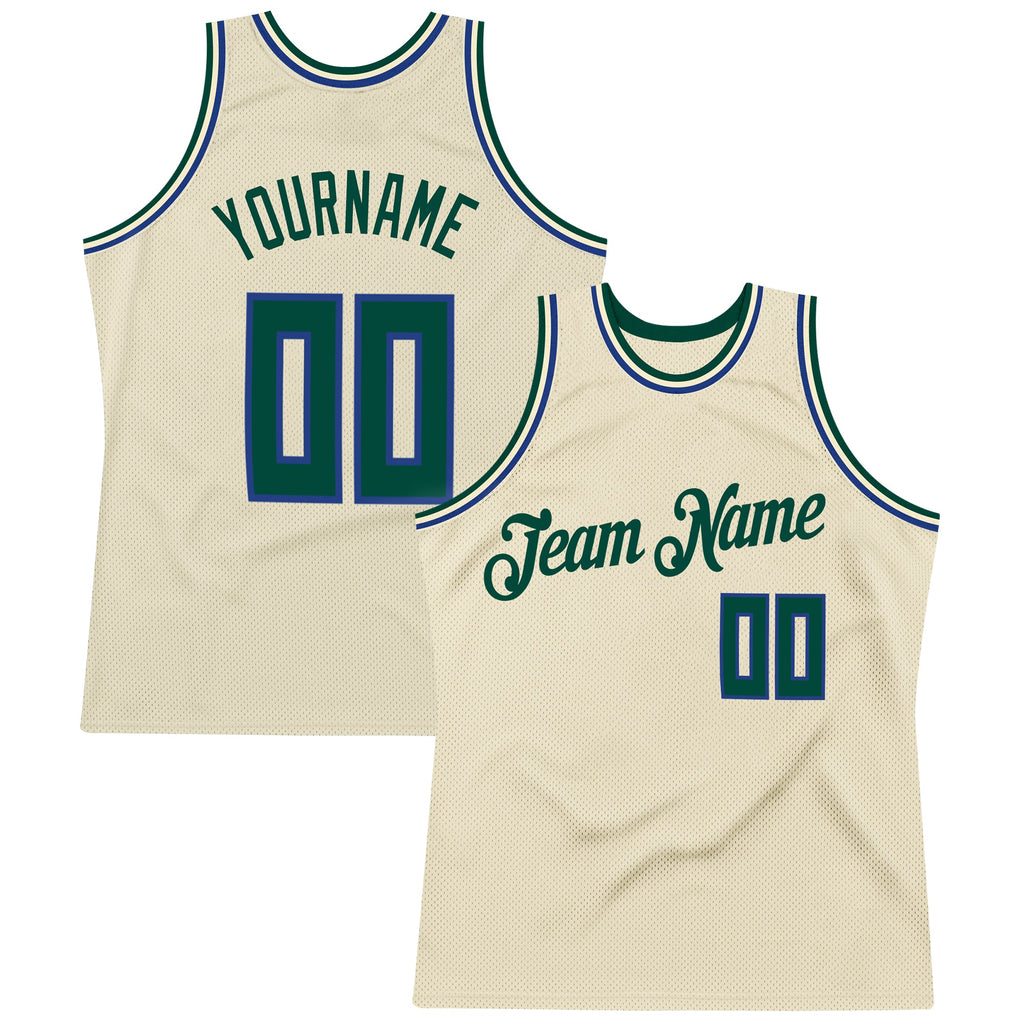 Custom Cream, Hunter Green & Royal Throwback Basketball Jersey