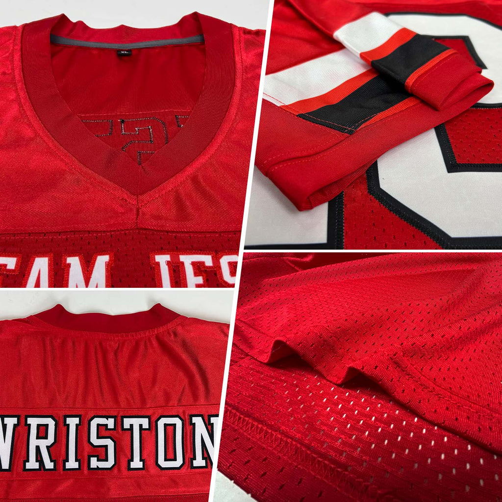 Custom Red, White & Black Mesh Football Jersey