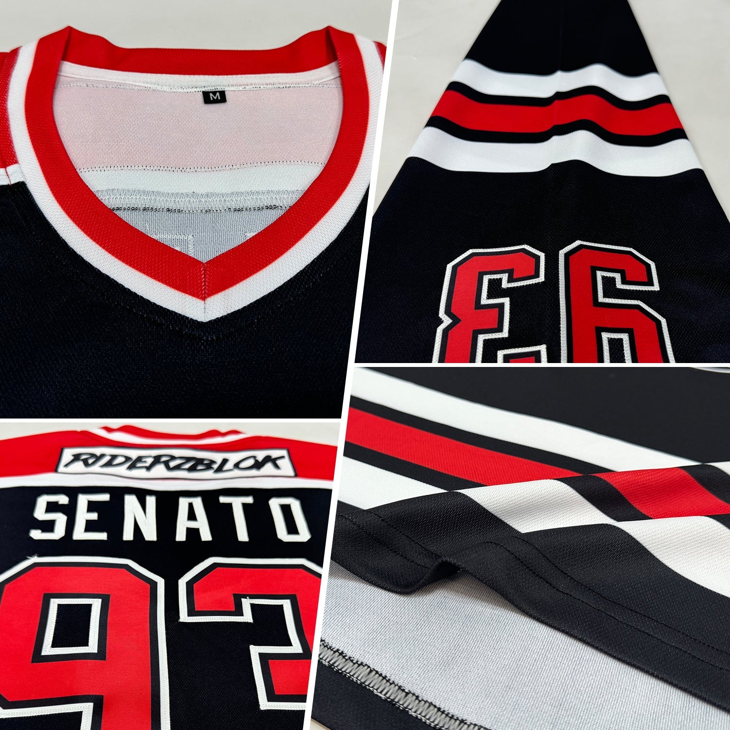 Custom Black, Red & White Hockey Jersey