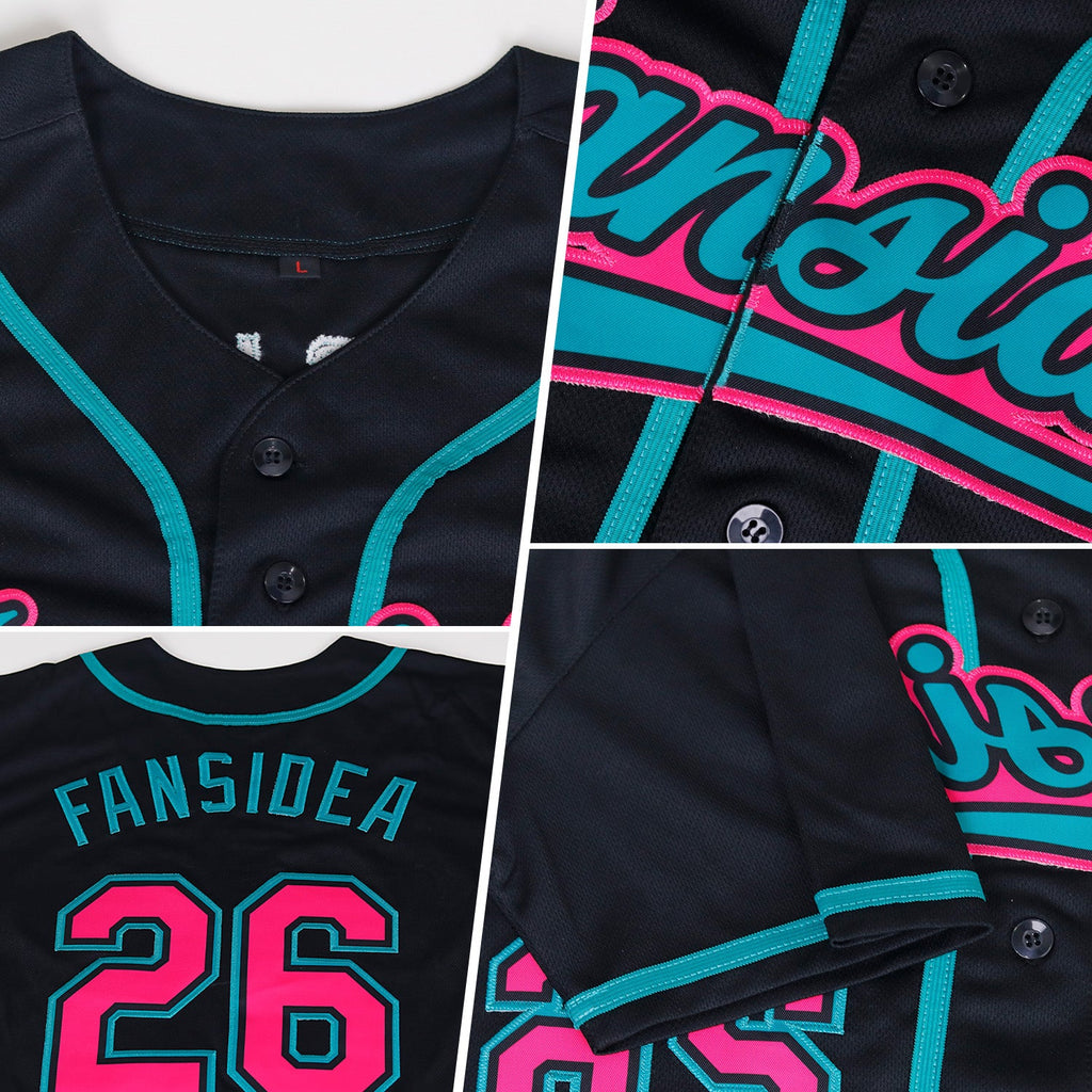 Custom Black, Pink & Teal Baseball Jersey - Detail