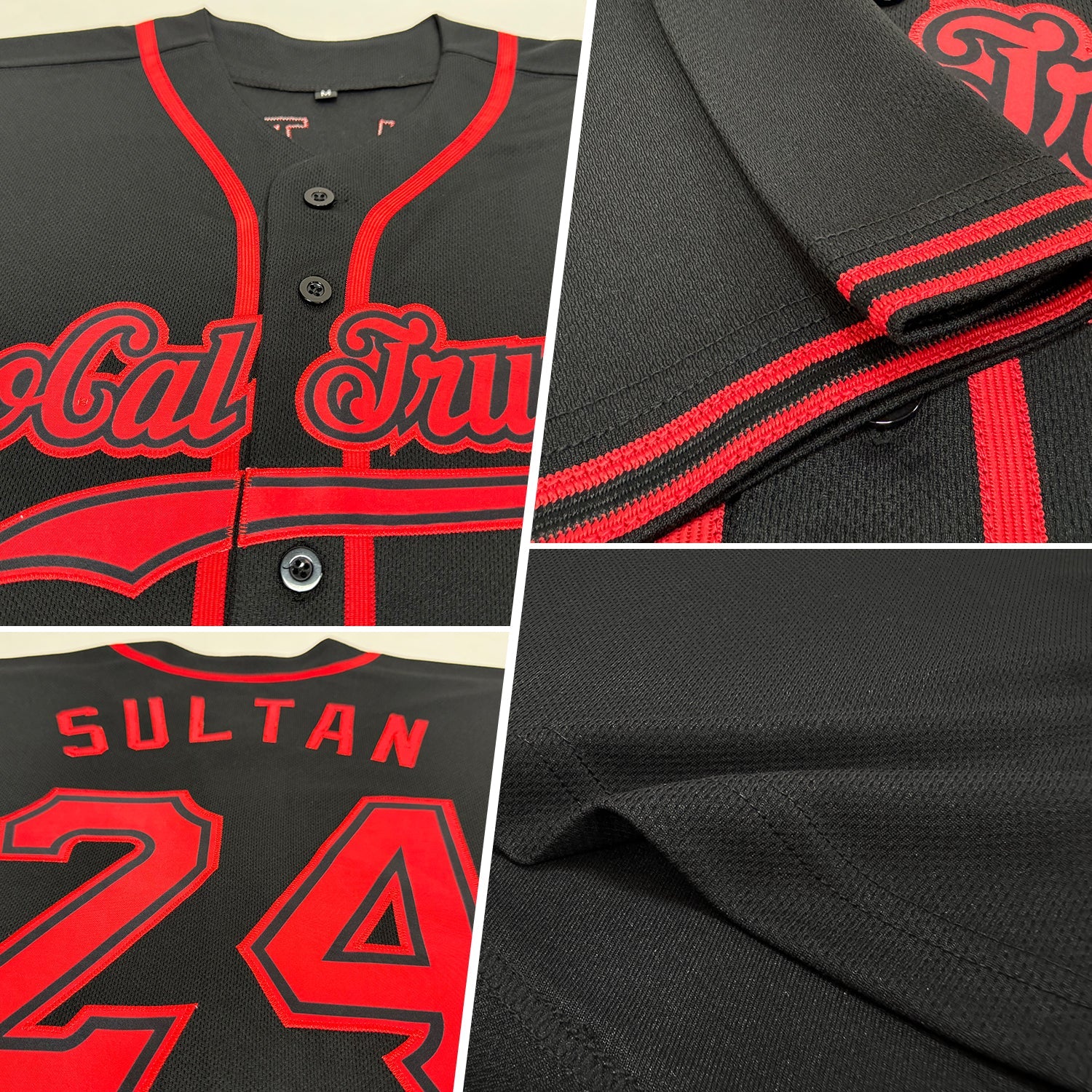 Custom Black & Red Baseball Jersey - Detail