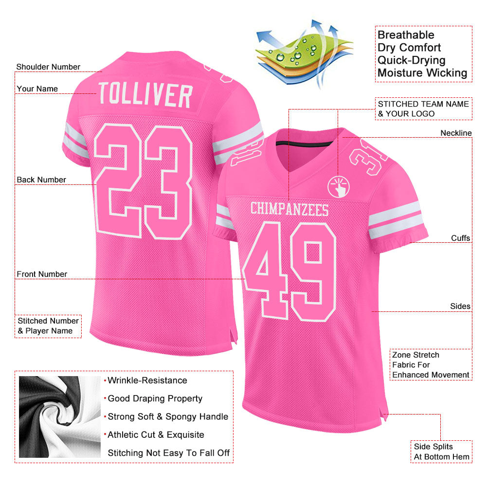 Custom Pink & White Mesh Football Jersey