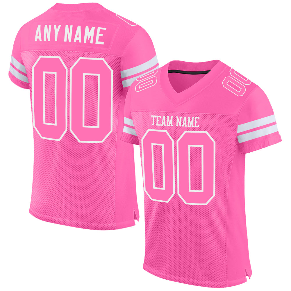 Custom Pink & White Mesh Football Jersey