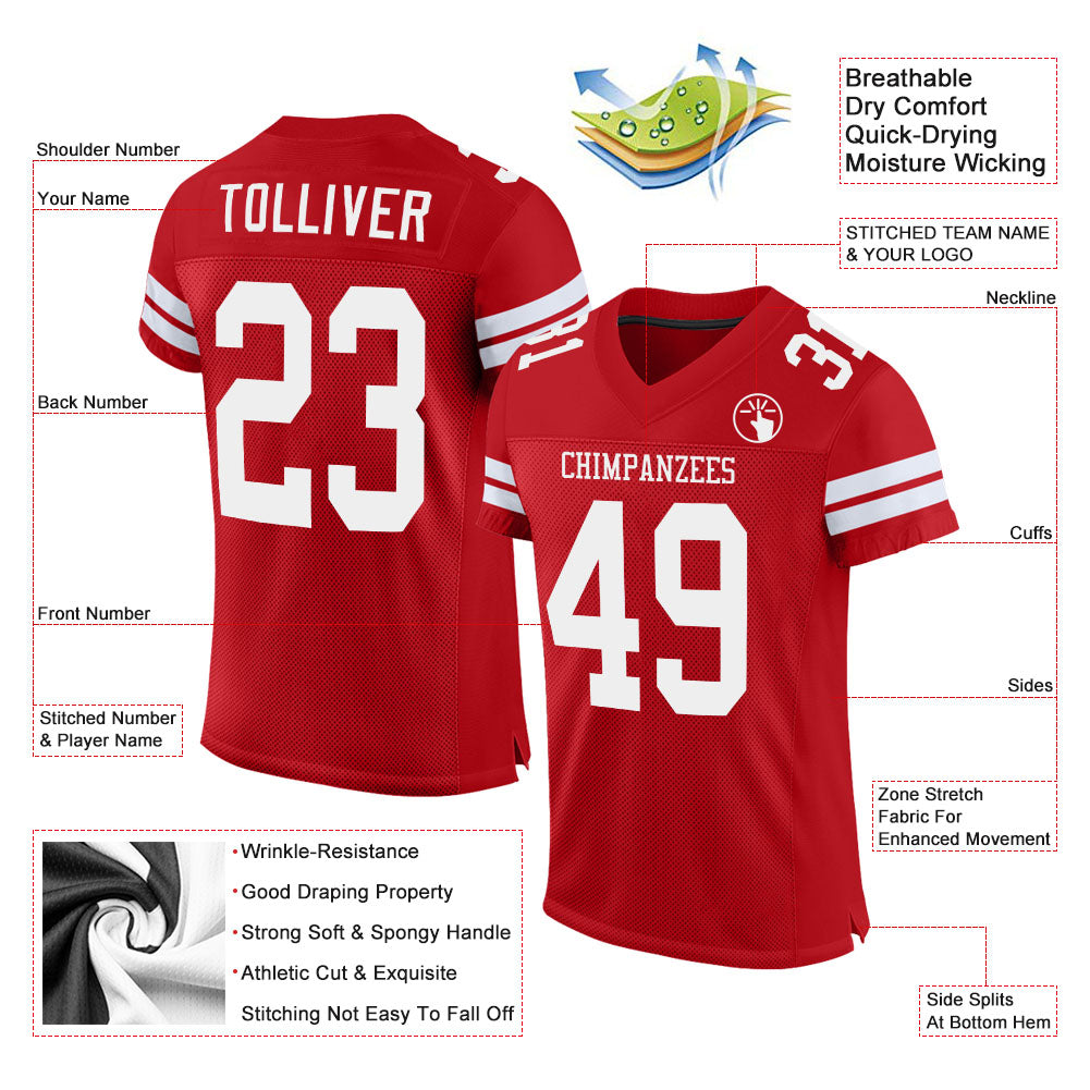 Custom Red & White Mesh Football Jersey