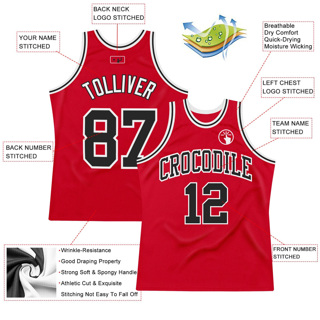 Custom Red, Black & White Throwback Basketball Jersey