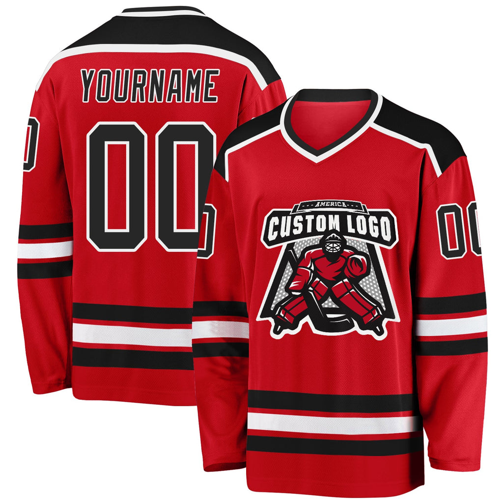 Custom Red, Black & White Hockey Jersey