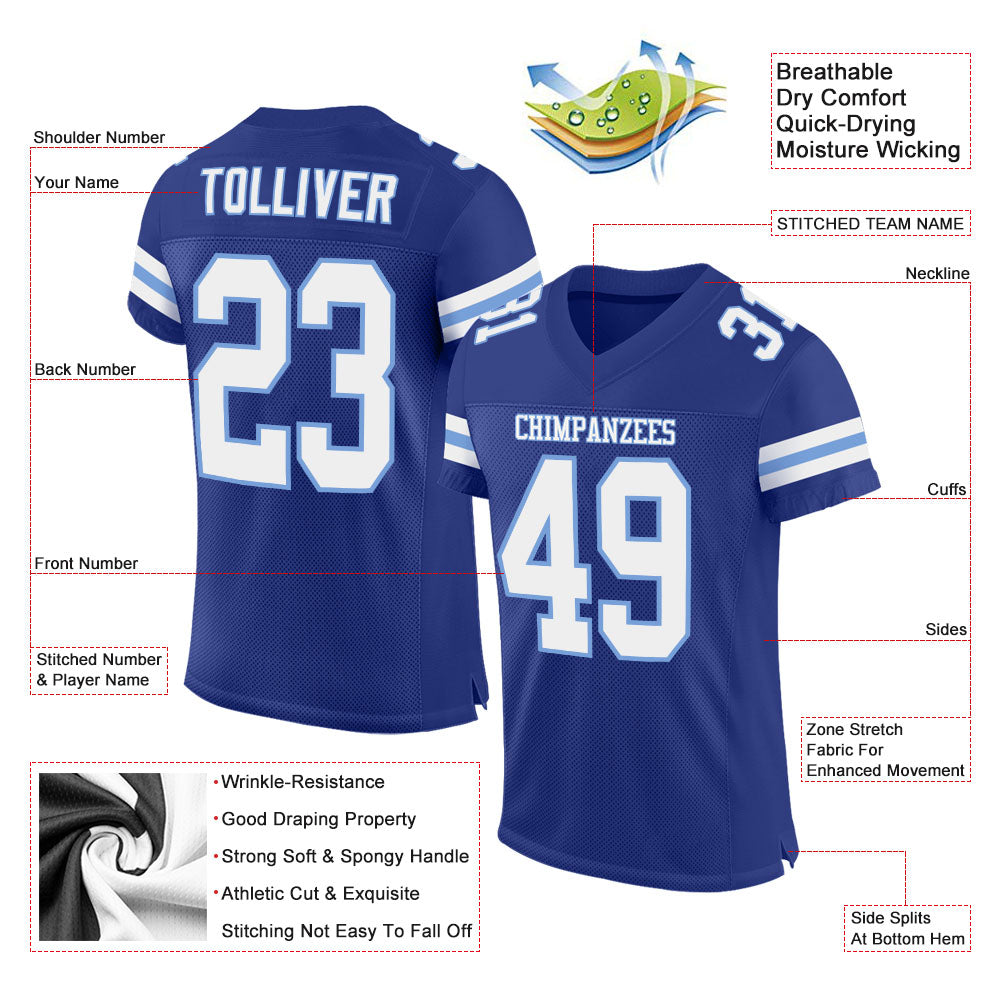 Custom Royal Blue & Light Blue Mesh Football Jersey