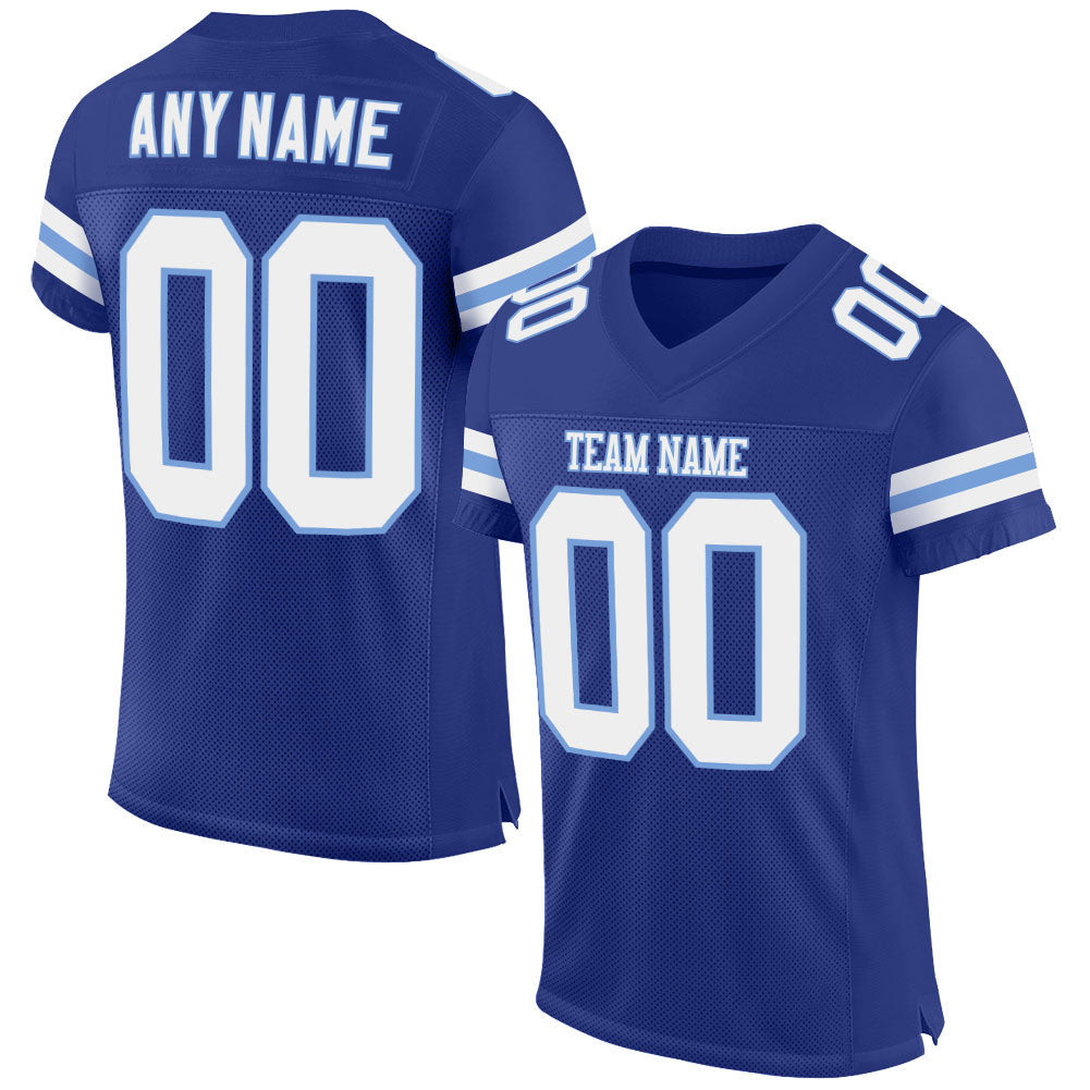 Custom Royal Blue & Light Blue Mesh Football Jersey
