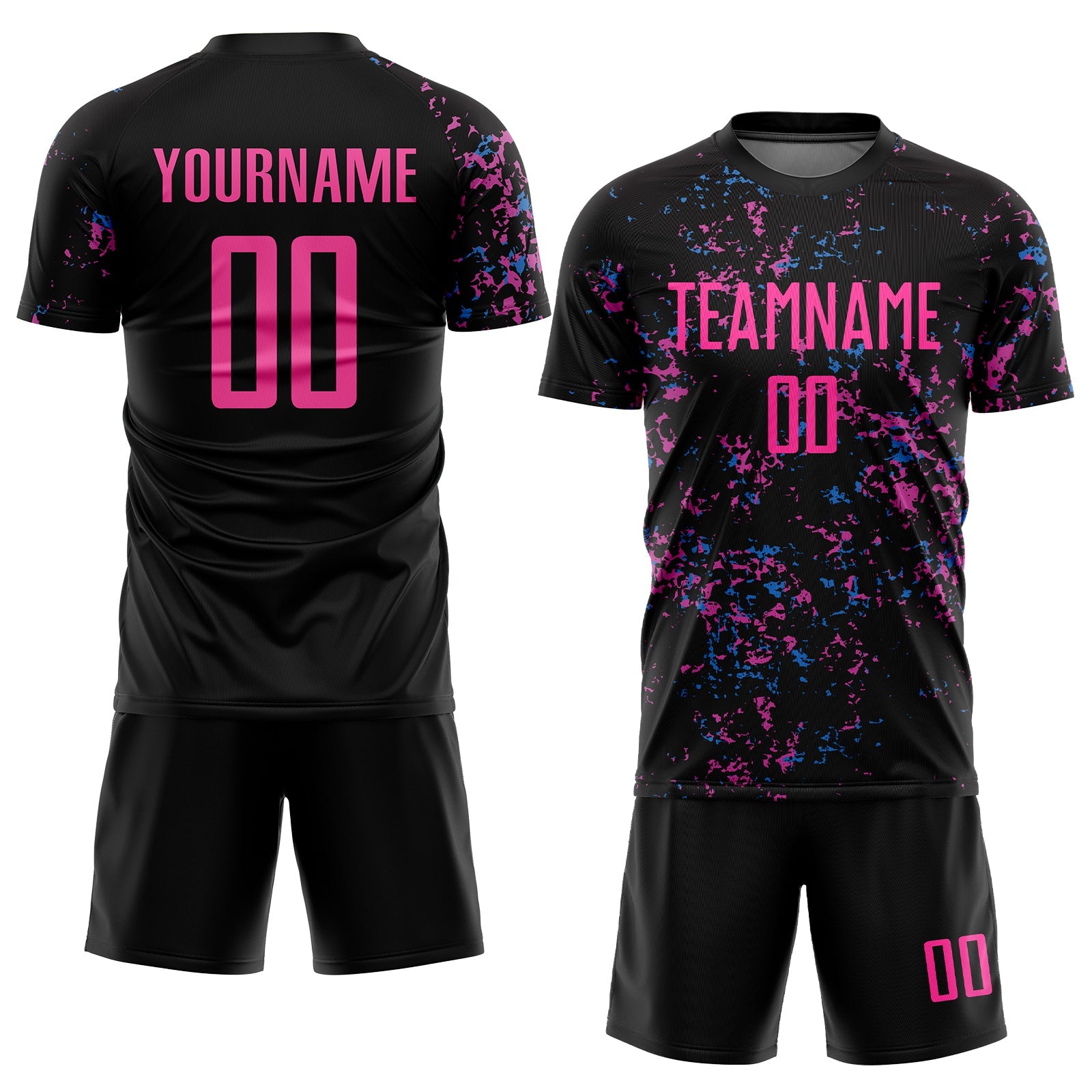Custom Black, Pink & Light Blue Soccer Jersey