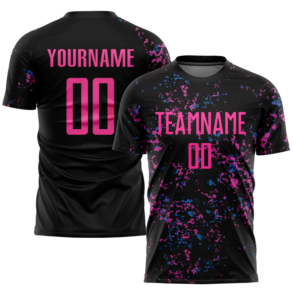 Custom Black, Pink & Light Blue Soccer Jersey