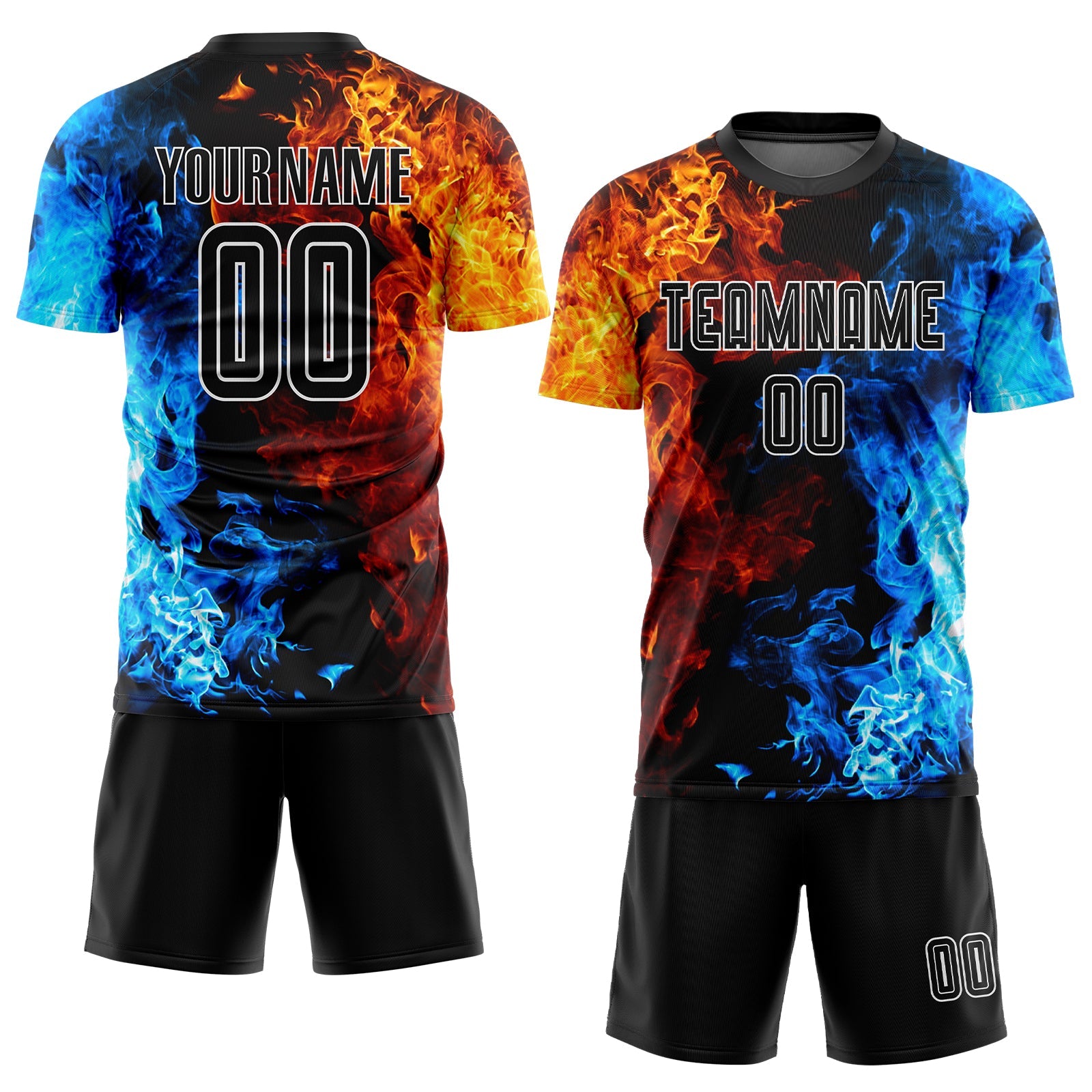 Custom Black & White Flame Soccer Jersey