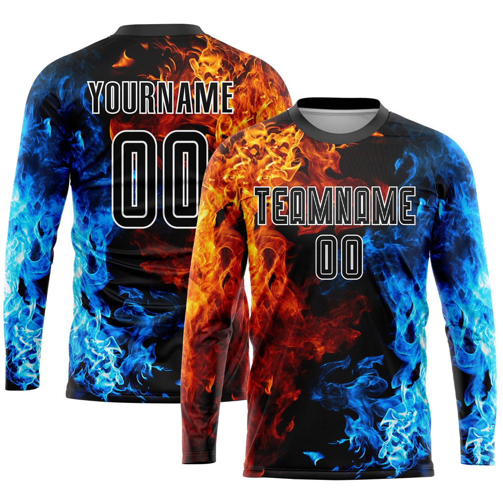 Custom Black & White Flame Soccer Jersey