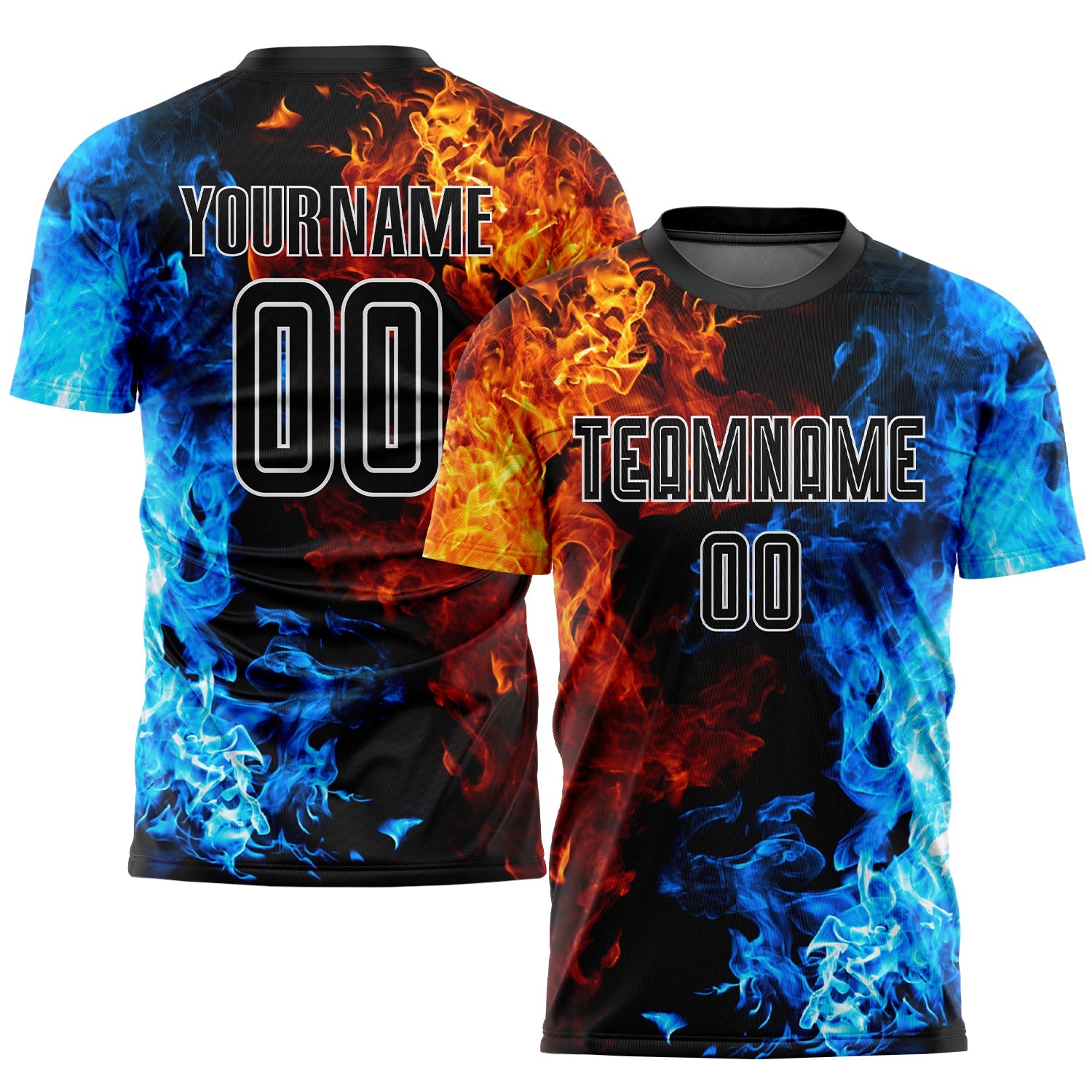 Custom Black & White Flame Soccer Jersey
