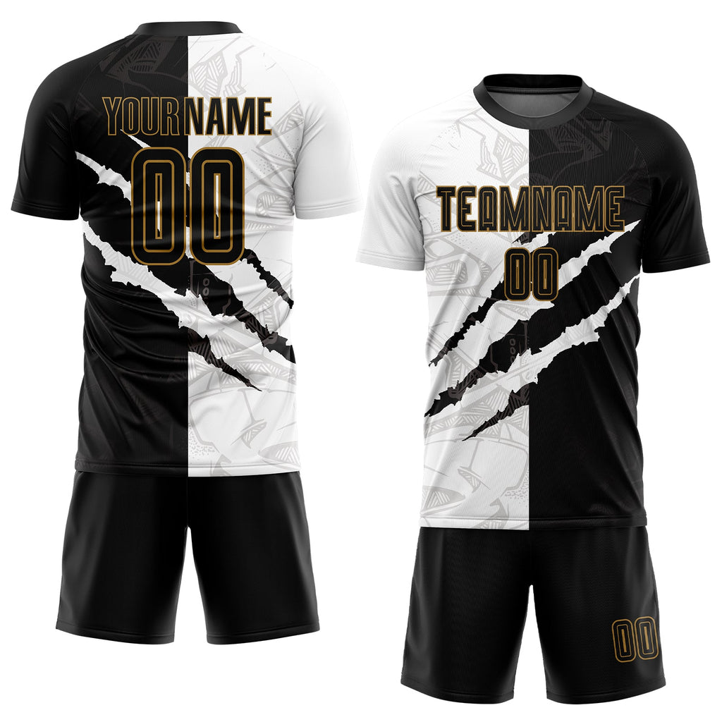 Custom Graffiti Pattern Black & Gold Soccer Jersey