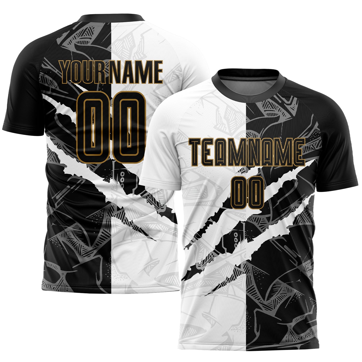 Custom Graffiti Pattern Black & Gold Soccer Jersey