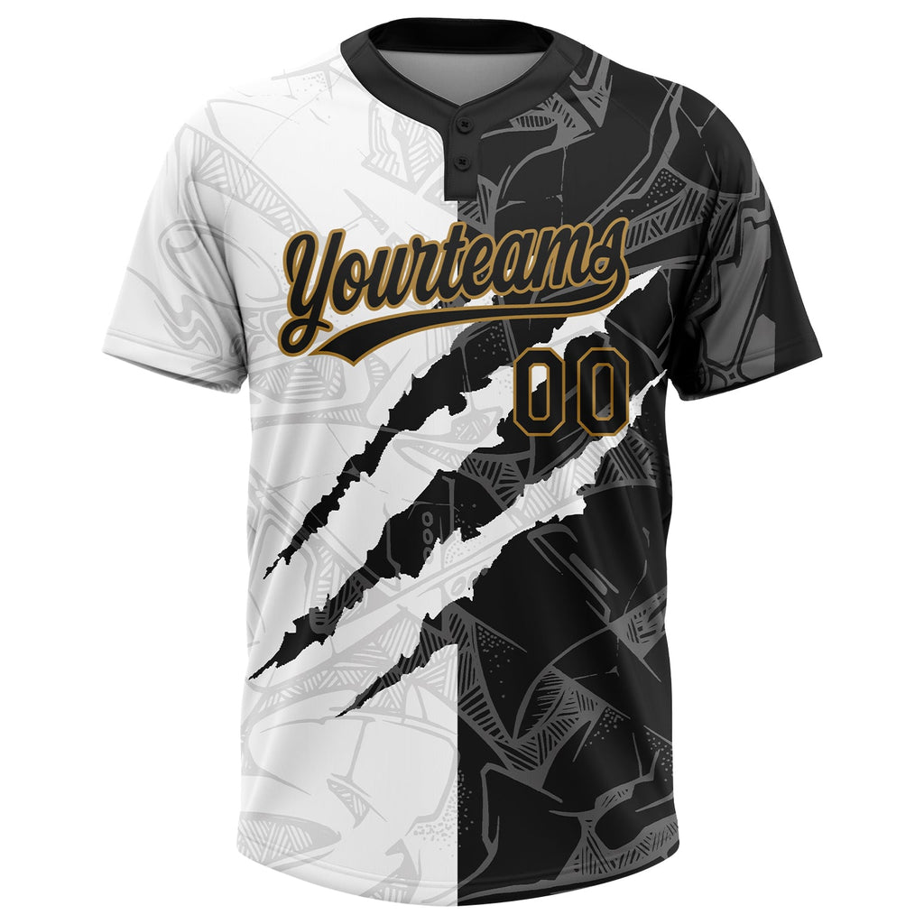Custom Graffiti Pattern Black & Gold Softball Jersey