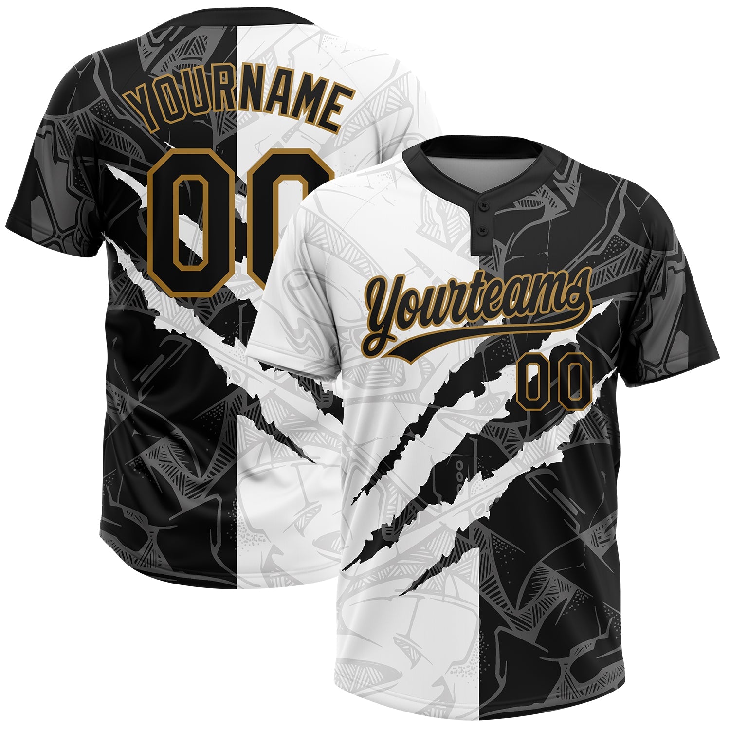 Custom Graffiti Pattern Black & Gold Softball Jersey
