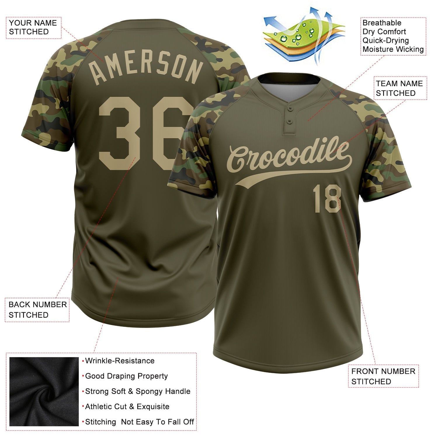 Custom Olive Camo Salute to Service Softball Jersey