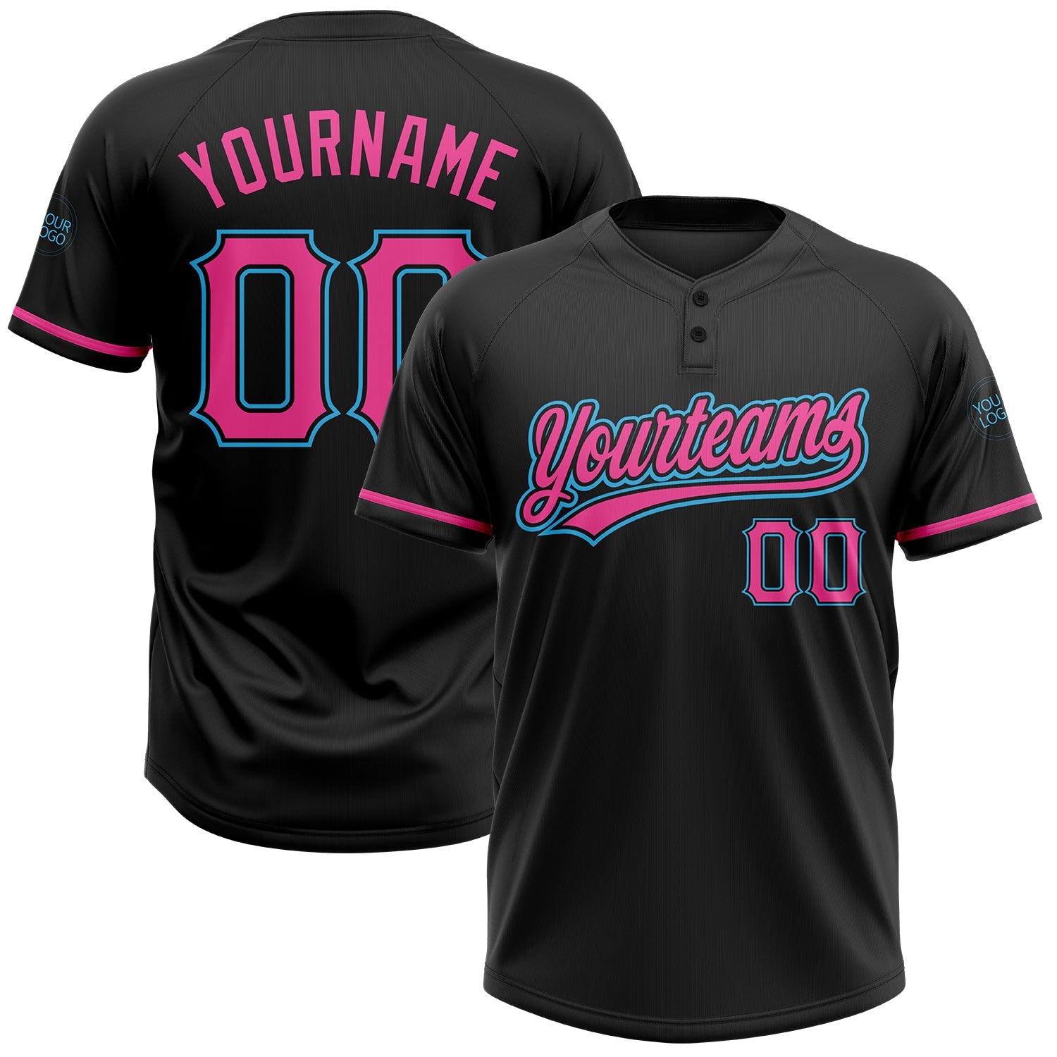 Custom Black, Pink & Sky Blue Softball Jersey