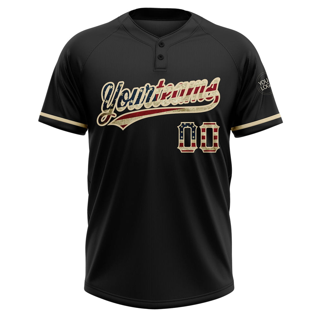 Custom Black Vintage USA Flag Softball Jersey