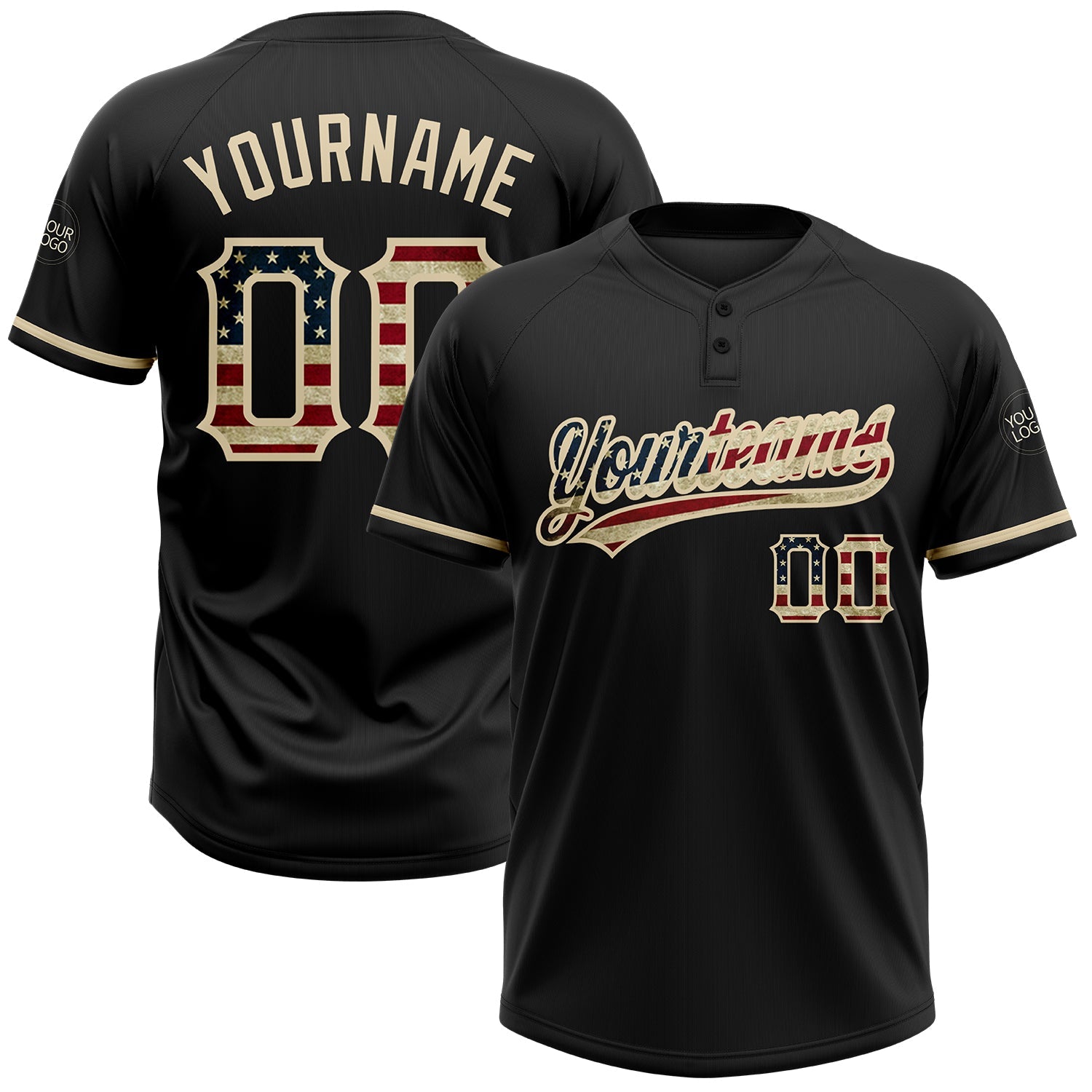 Custom Black Vintage USA Flag Softball Jersey