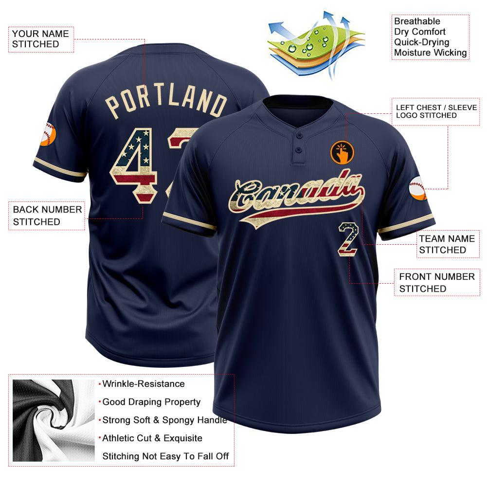 Custom Navy Vintage USA Flag Softball Jersey
