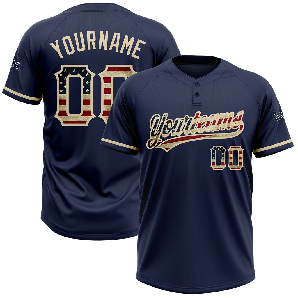 Custom Navy Vintage USA Flag Softball Jersey