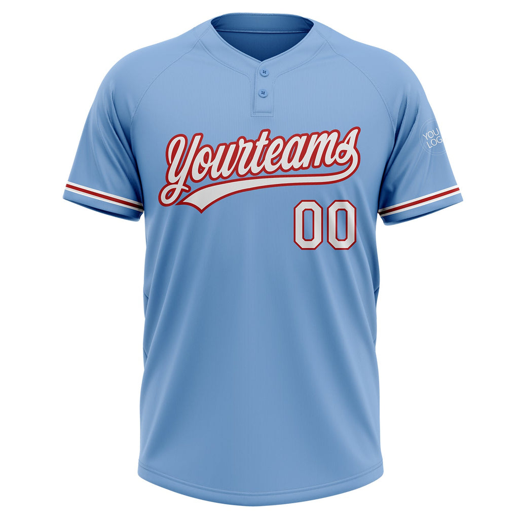 Custom Light Blue, White & Red Softball Jersey